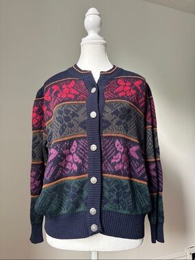 RABE‎ Vintage Wool Blend Grandpa Cottagecore Patterned Cardigan Large